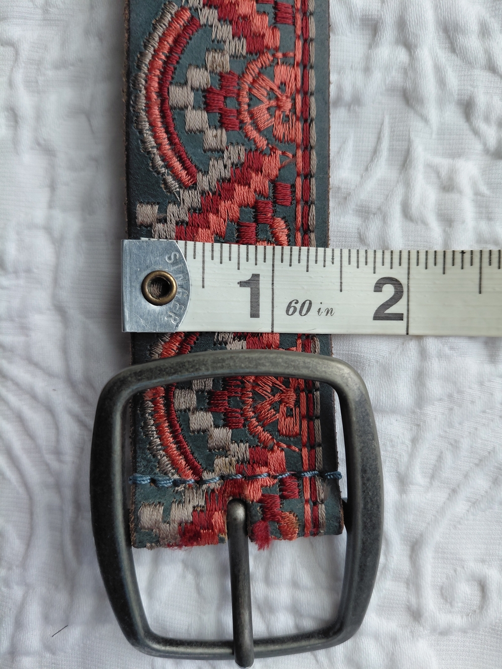 Lucky Brand Women's Embroidered Leather Belt Red, Orange & Gray Sz Small - Picture 9 of 9